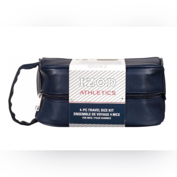 NWT IZOD Athletics Black Leather 4 Piece Travel Set - Picture 4 of 7